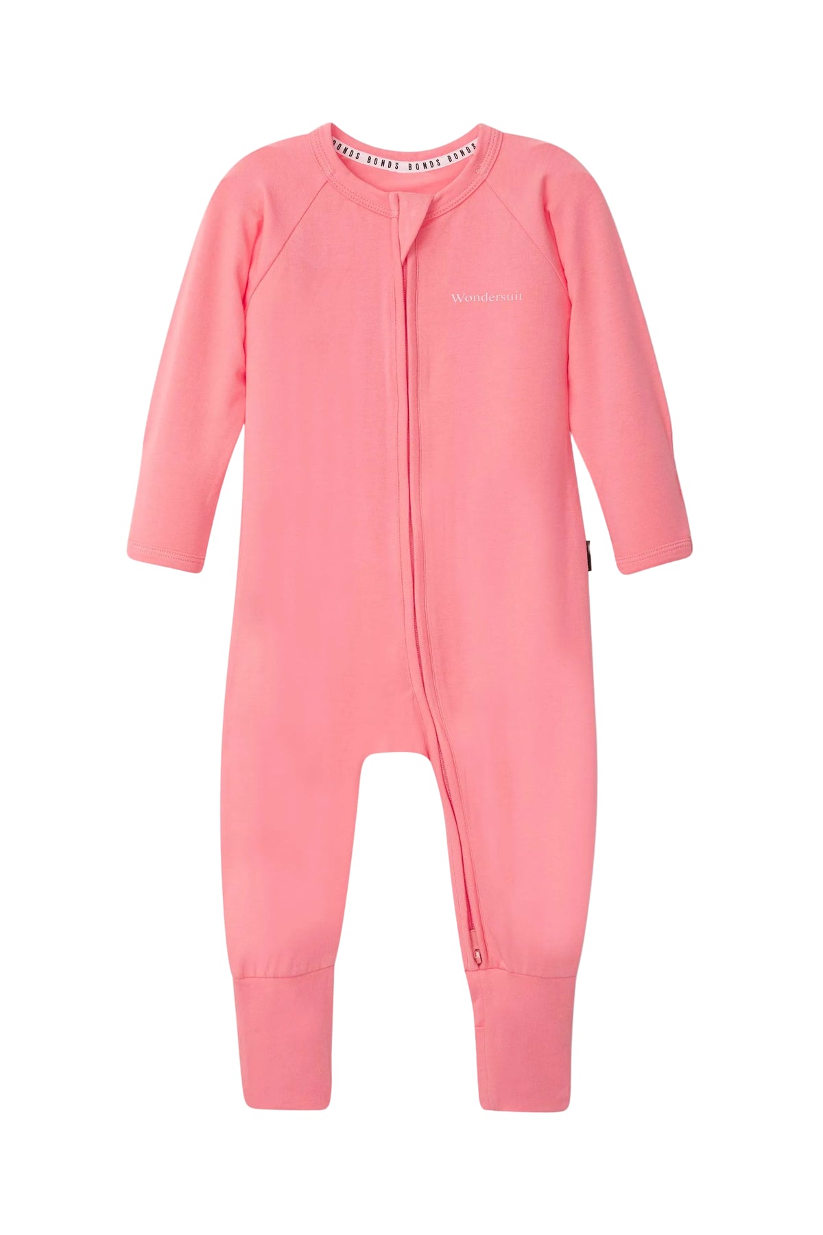 Bonds Everyday Value Zip Wondersuit baby sleepsuit in Island Punch salmon pink. Front view.