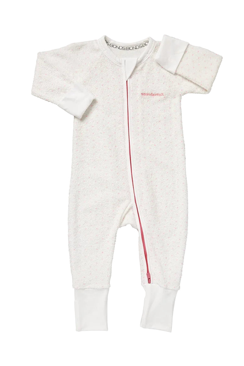 Bonds Poodlette Zip Wondersuit baby sleepsuit in Hyper Bloom Dot polka dot print.