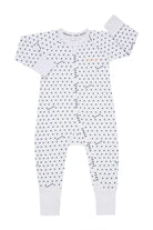 Bonds WonderCool Zip Wondersuit baby sleepsuit in Sunshine Baby black sun print. Front view.