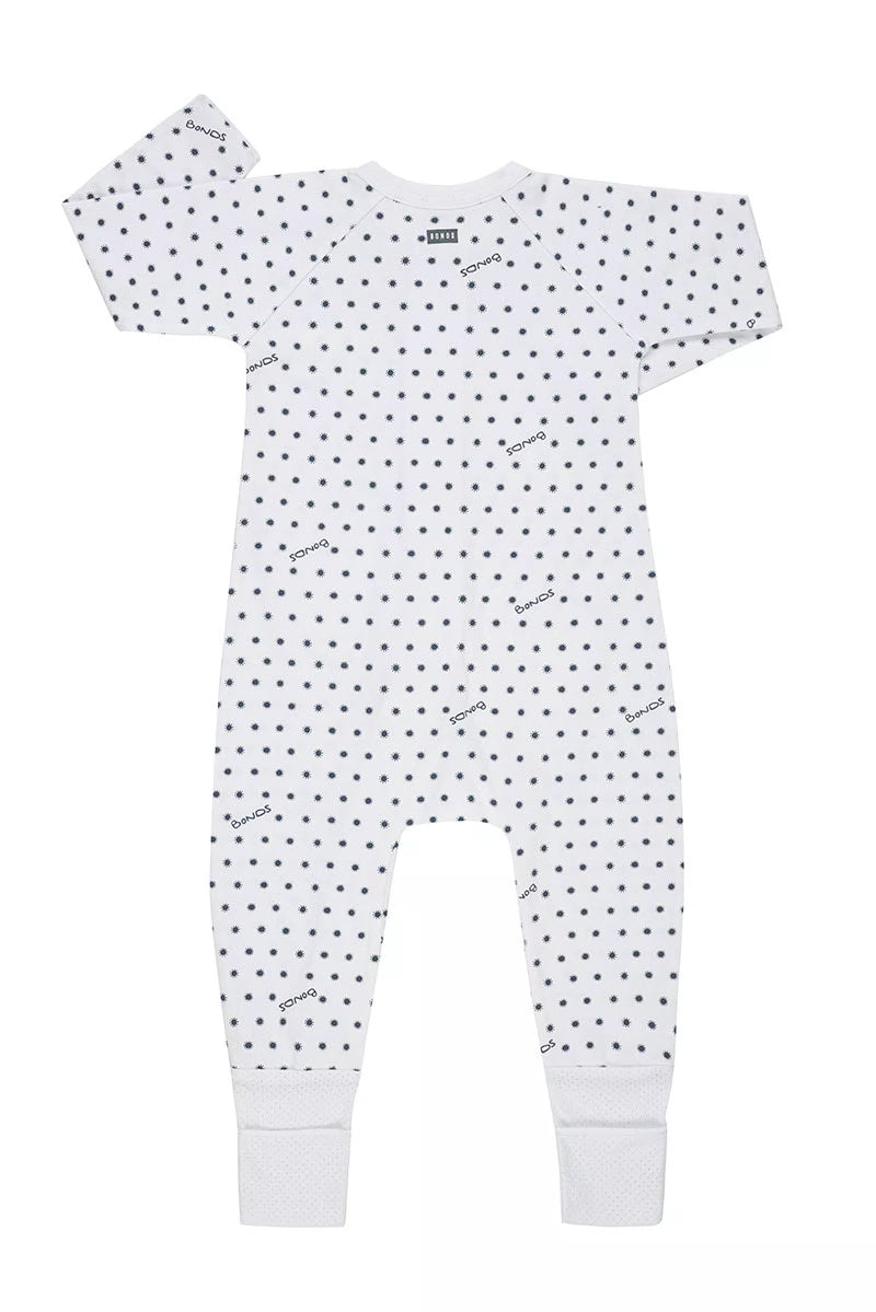 Bonds WonderCool Zip Wondersuit baby sleepsuit in Sunshine Baby black sun print. Back view.