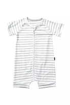 Bonds Zip Romper baby onesie in white and grey stripe