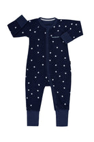 Bonds Poodlette Zip Wondersuit baby sleepsuit in Star Shine Navy star print. Front view.