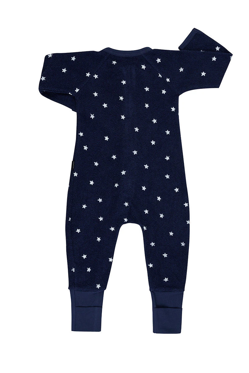Bonds Poodlette Zip Wondersuit baby sleepsuit in Star Shine Navy star print. Back view.
