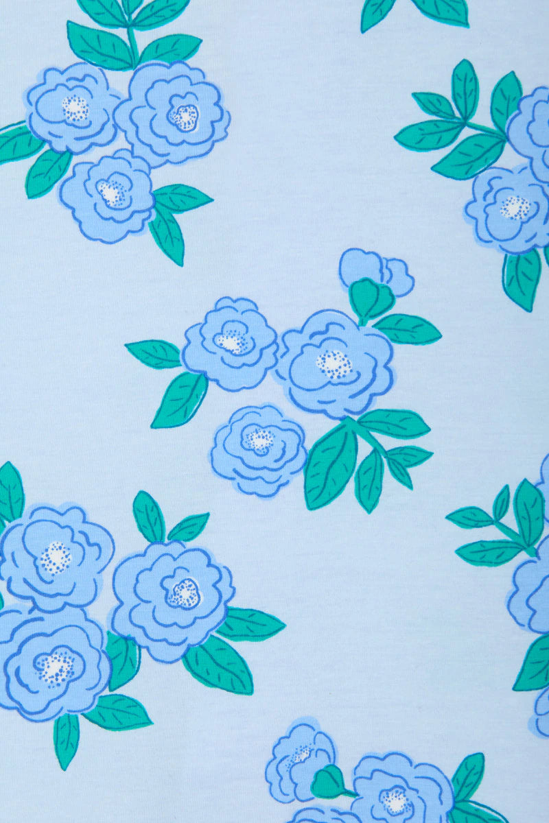 Bonds Zip Wondersuit baby sleepsuit in Blossom Breeze blue floral print. Close Up.