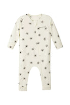 Bonds WonderGrow Zip Wondersuit bamboo baby sleepsuit in cream with black Sparkling Hearts. Front view.