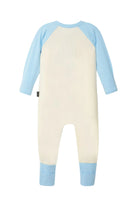 Bonds Everyday Value Zip Wondersuit baby sleepsuit in Levitating Airborne blue and cream. Back view.