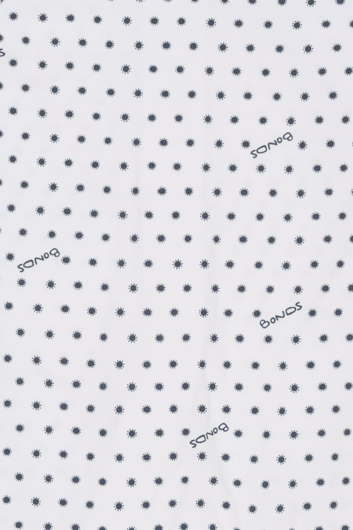 Bonds WonderCool Zip Wondersuit baby sleepsuit in Sunshine Baby black sun print. Close up.