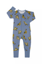 Bonds Zip Wondersuit baby sleepsuit in Tiger Dance Party blue animal print. Front view.