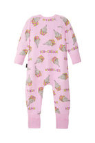 Bonds Zip Wondersuit baby sleepsuit in Sundae Swirls pink ice-cream print. Back view.