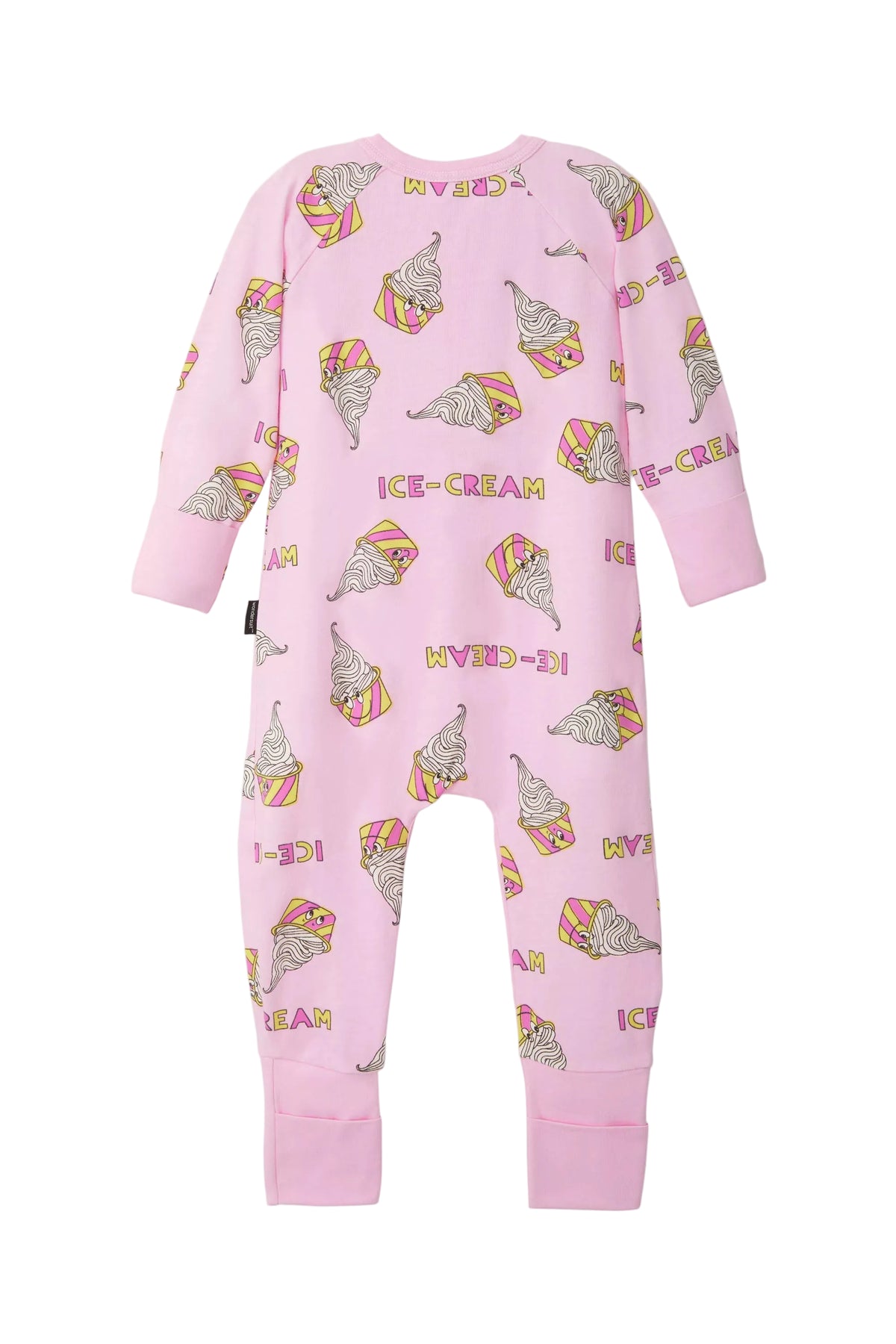 Bonds Zip Wondersuit baby sleepsuit in Sundae Swirls pink ice-cream print. Back view.