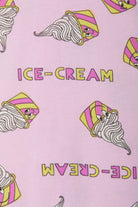 Bonds Zip Wondersuit baby sleepsuit in Sundae Swirls pink ice-cream print. Close up.