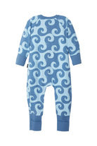 Bonds Zip Wondersuit baby sleepsuit in Wave Wonders blue wave swirl print. Back view.