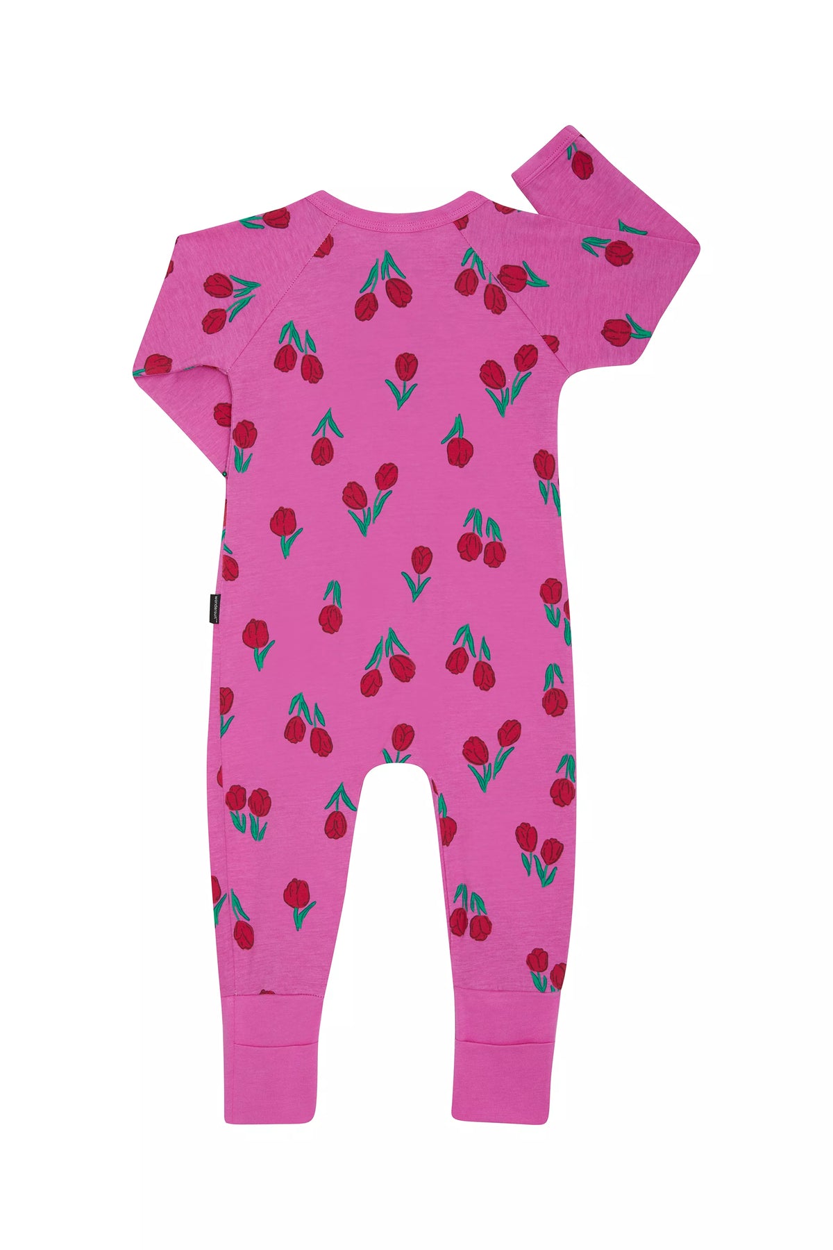 Bonds Zip Wondersuit baby sleepsuit in Petal Party pink floral print. Back view.