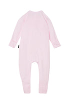 Bonds Zip Wondersuit baby sleepsuit in Ballet Pink and white stripe. Back view.
