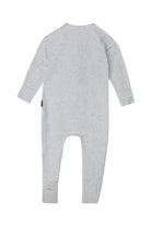 Bonds Zip Wondersuit baby sleepsuit in Luxe Storm Marle grey and white stripe. Back view.