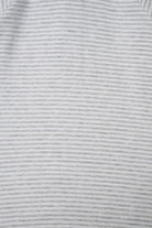 Bonds Zip Wondersuit baby sleepsuit in Luxe Storm Marle grey and white stripe. Close up.