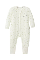 Bonds Poodlette Zip Wondersuit baby sleepsuit in Ditsy Dot Green polka dot print. Front view.