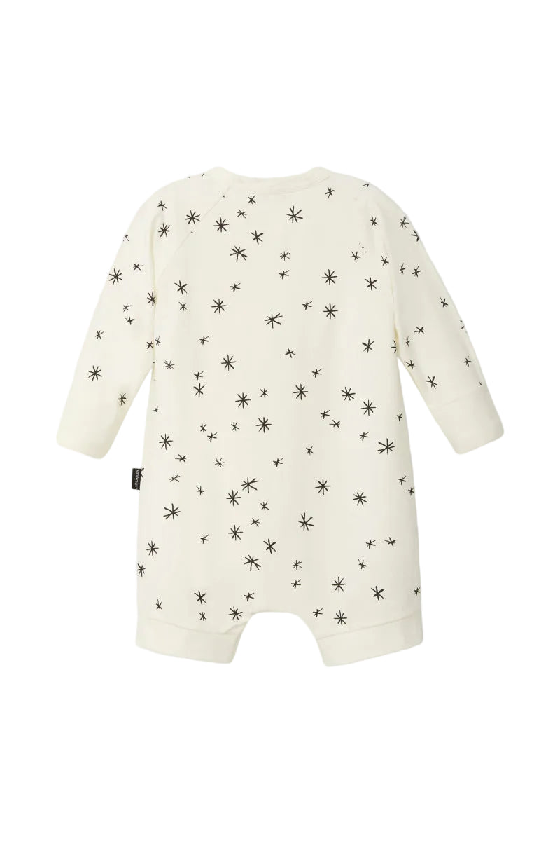 Bonds WonderFresh Short Leg Wondersuit baby onesie in Crayon Star cream print. Back view.