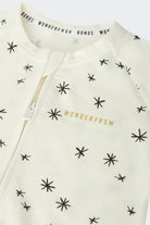Bonds WonderFresh Zip Wondersuit baby sleepsuit in Crayon Star cream print. Close up two-way zip.