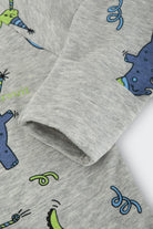 Bonds Zip Wondersuit baby sleepsuit in Dancing Dinos grey dinosaur print. Close up hand cuff.