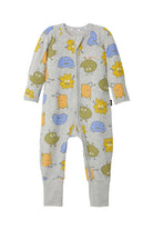 Bonds Zip Wondersuit baby sleepsuit in Boo Buddy Marle grey monster print. Front view.