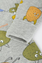 Bonds Zip Wondersuit baby sleepsuit in Boo Buddy Marle grey monster print. Close up hand cuff.