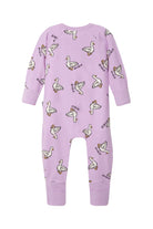 Bonds Zip Wondersuit baby sleepsuit in Quack Quack lilac duck animal print. Back view.