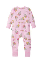 Bonds Zip Wondersuit baby sleepsuit in Sundae Swirls pink ice-cream print. Back view.