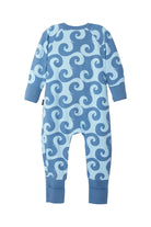 Bonds Zip Wondersuit baby sleepsuit in Wave Wonders blue wave swirl print. Back view.
