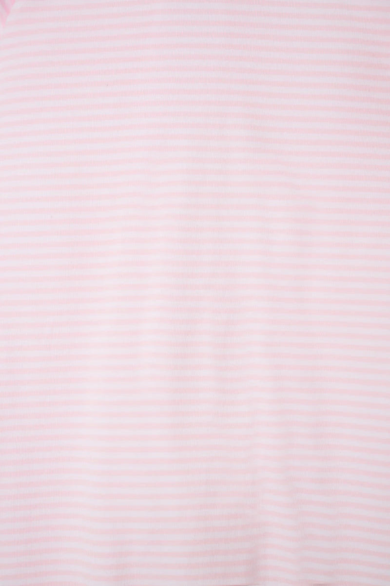Bonds Zip Wondersuit baby sleepsuit in Ballet Pink and white stripe. Close up.