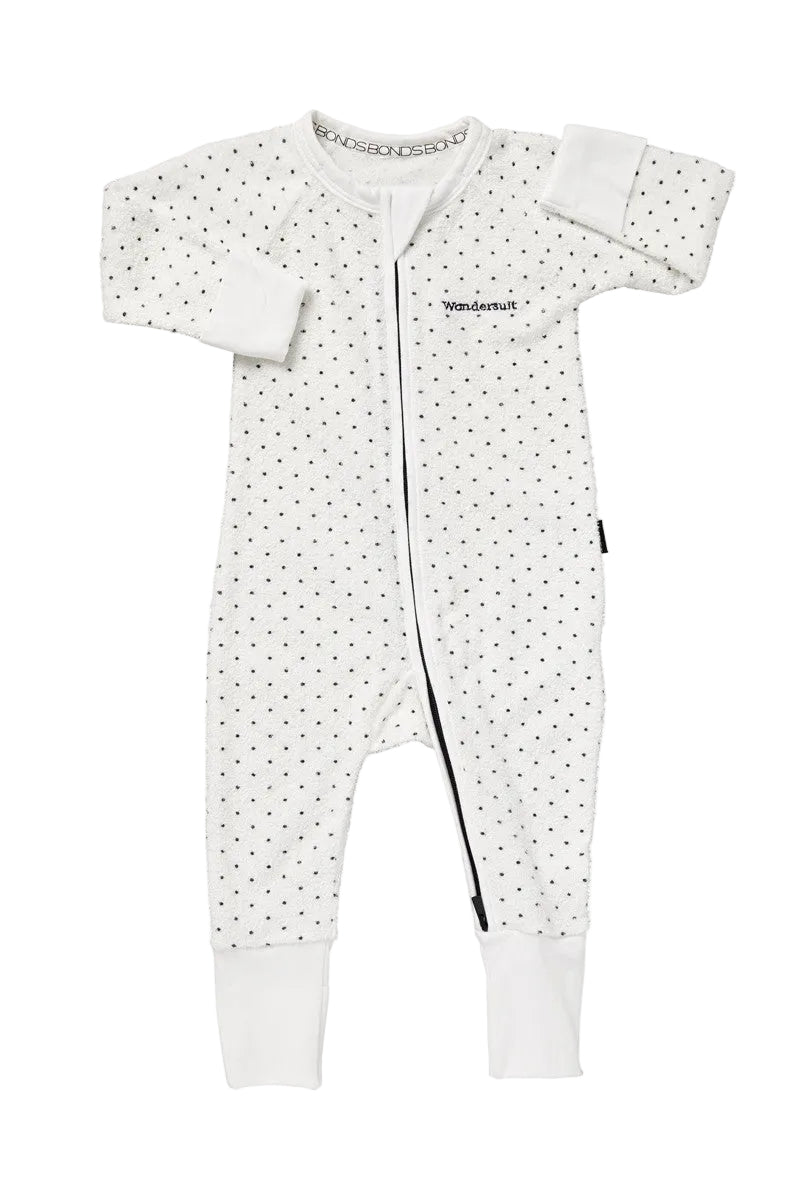 Bonds Poodlette Zip Wondersuit baby sleepsuit in Admiral Jess polka dot print.